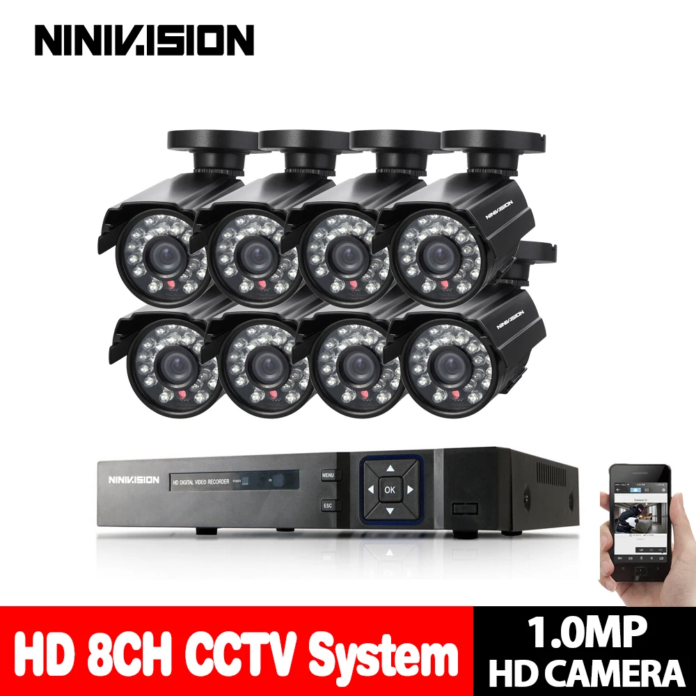 NINIVISION 8-канальный AHD-H 1080 P видеонаблюдения DVR с 720 P 1.0MP комплект камеры Главная видеонаблюдения dvr Регистраторы системы hdmi 1080 P