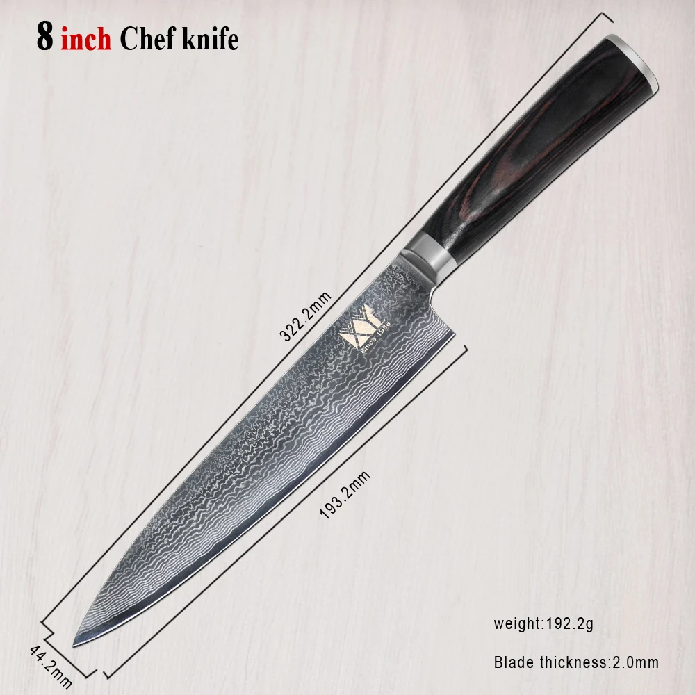 Бренд VG10 дамасский стальной нож 8 шт. набор цветной деревянной ручкой Японский стальной кухонный нож Лидер продаж Профессиональный набор ножей