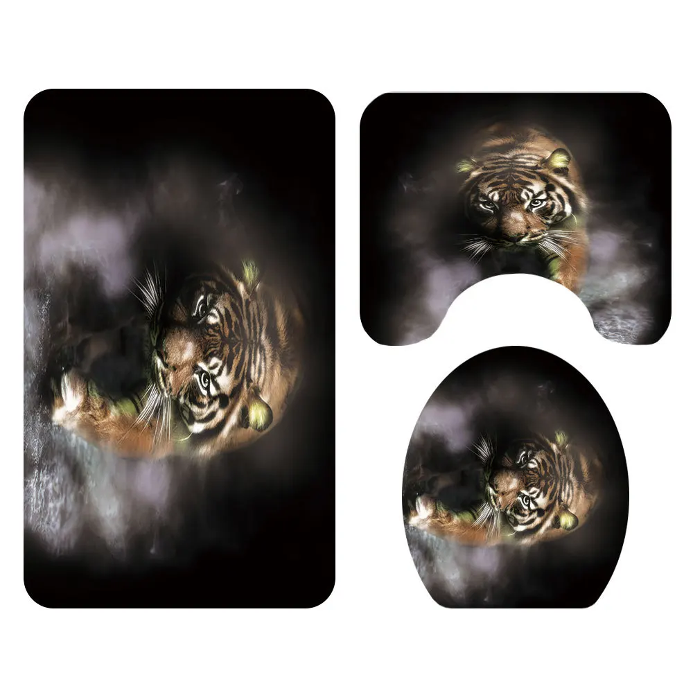 

Toilet Lid Cover Lion Peacock Pattern Bathroom Carpets Set 3pcs Bath Mat Set Anti-slip Mat For Bathroom Absorbent Bathroom Rugs