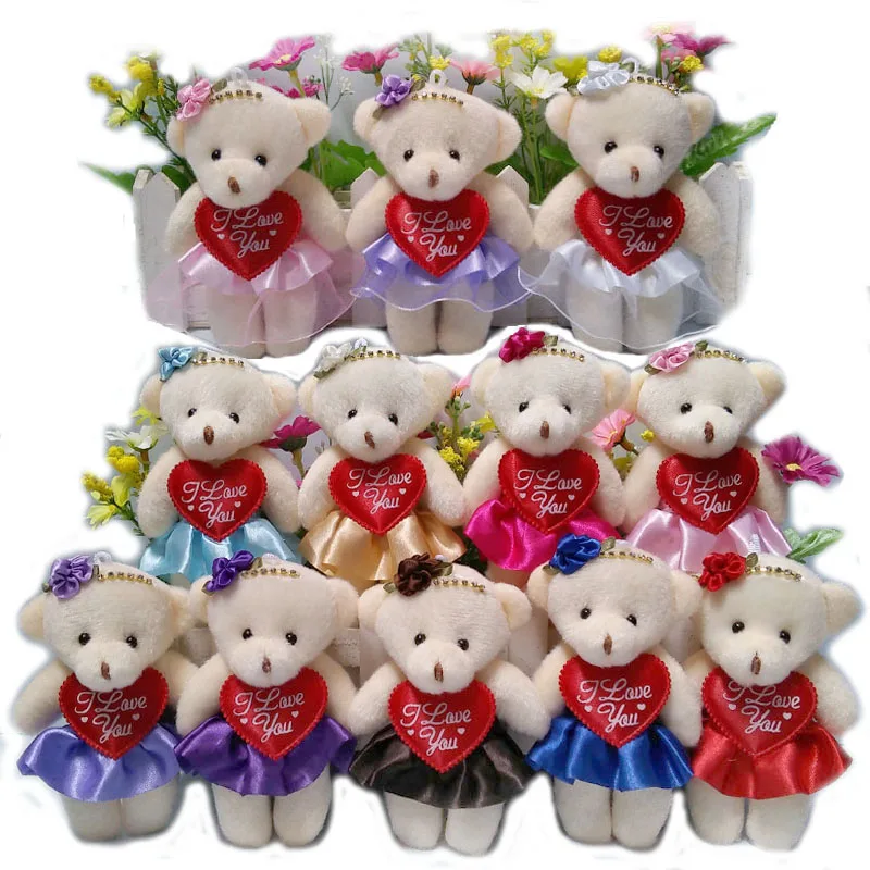 

Promotion Heart I Love You Letter Plush Soft Girls Teddy Bear Mini Model Key/Mobile Charm Bear 12cm 10PCS/lot Gift Bear