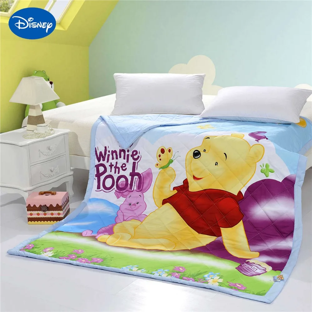 

Blue Lovely Disney Winnie the Pooh Quilt Summer Comforter Bedding Cotton Fabric Babies Child Bed Cover Coverlet Cartoon Bedroom