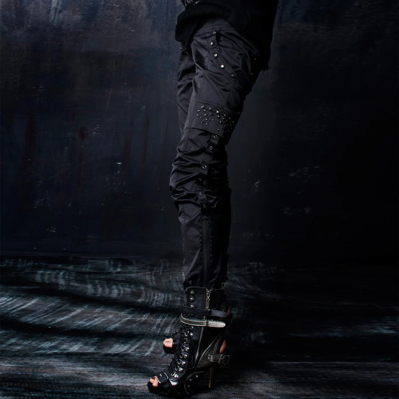 Панк РЕЙВ панк женские черные заклепки украшения брюки очень крутые брюки распродажа - Цвет: Black K-100