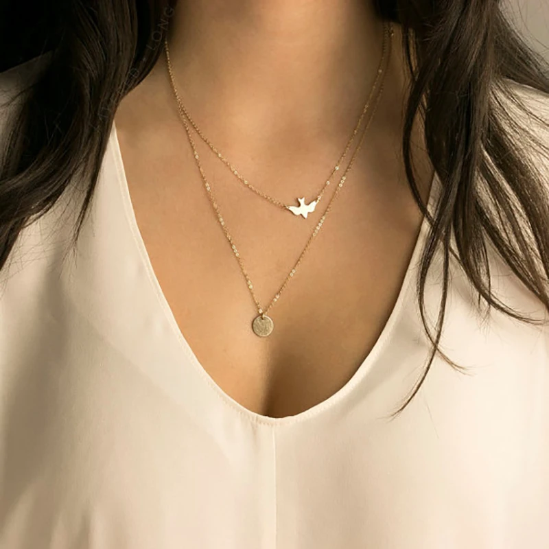 

Miage Simple Multi-layer Summer Cion Bird Peace Dove Pendant Clavicle Chain Necklace Women Concise Fashion Jewelry Accessory