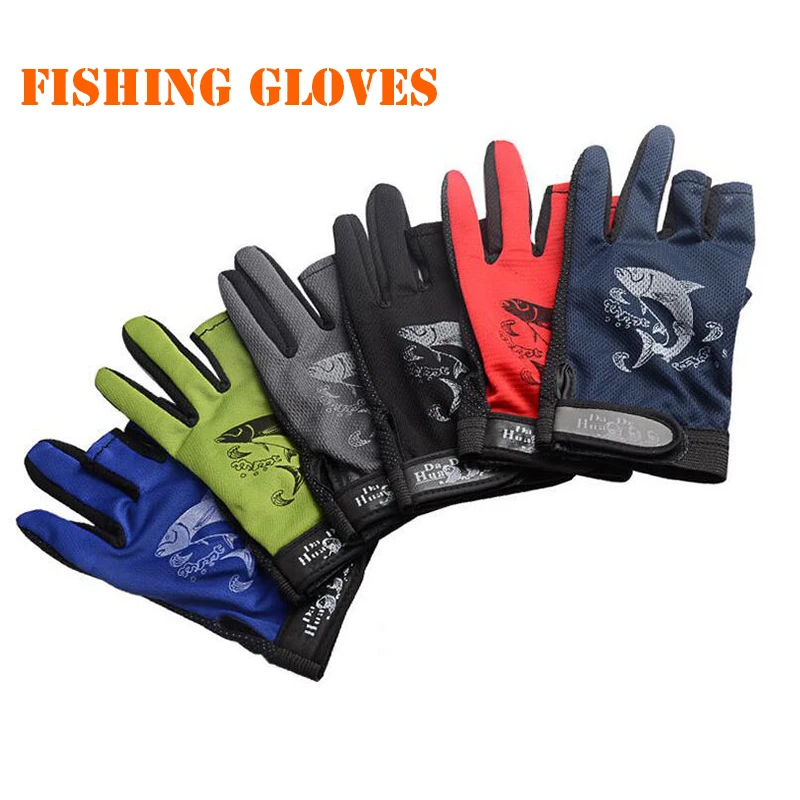 Outdoor 1Pair Waterproof 3 Cut Finger Anti-slip Glove Non-Slip Fishing Gloves UK