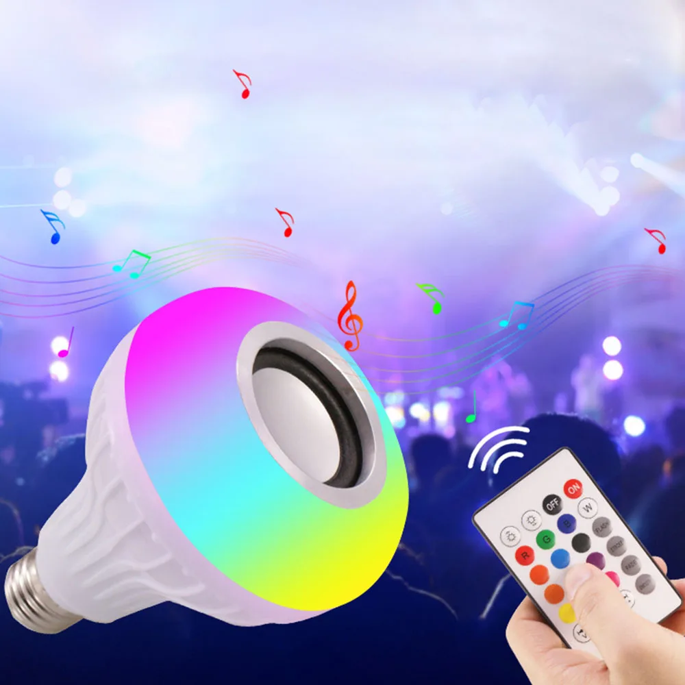 Беспроводной Bluetooth динамик + 12 Вт RGB лампы светодиодный светодиодные лампы 110 в светодиодный 220 Smart LED свет музыкальный плеер аудио с