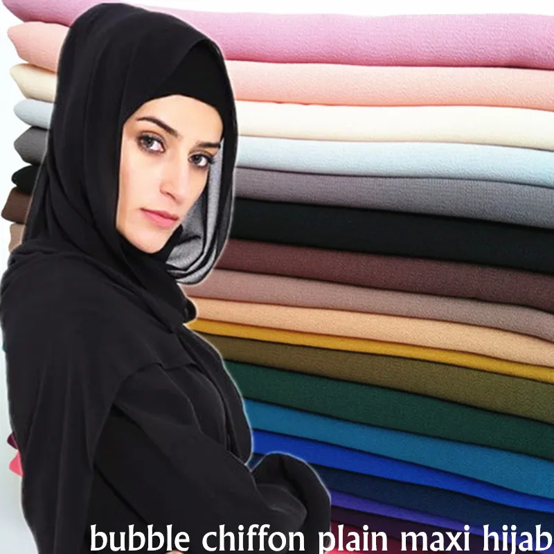 27 Colors Plain Bubble Chiffon Maxi Shawl Scarf Ladies Islam Arab Hijab Solid Color Wraps Shawls Headband Foulard Muslim Sjaal