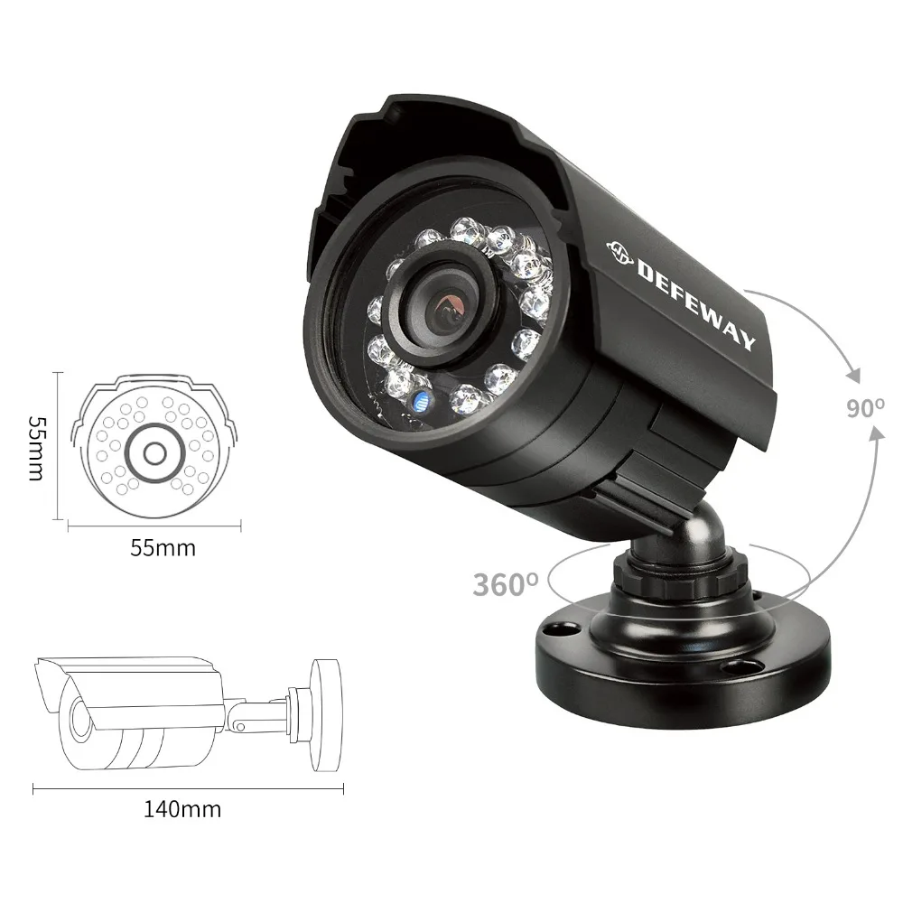 Комплект видеонаблюдения DEFEWAY: видеорегистратор, 4 камеры, мышь USB, соединительные провода, блок питания