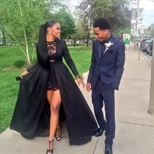 Zwei Stücke Couture Abendkleid Abiti Da Sera Lunghi 2016 Prom Kleider Abendkleider Gala Jurken Langarm Schwarz Abendkleid