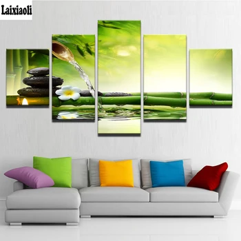 

5 pcs,Full Square round 5D DIY Diamond Painting Spring Stone Bamboo Flowing Water diamond Embroidery Cross Stitch Rhinestoneses