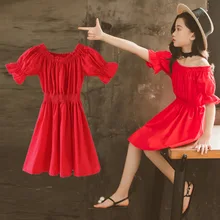 Платье для девочек, размер 8, красный, черный, лето, vetement enfant fille 9 ans, Повседневная пляжная одежда для подростков, летняя одежда