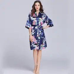 2018 новый для женщин шелковый атлас Короткие кимоно купальный халат Женская Дамы повседневное Lounge пижамы ночное халаты