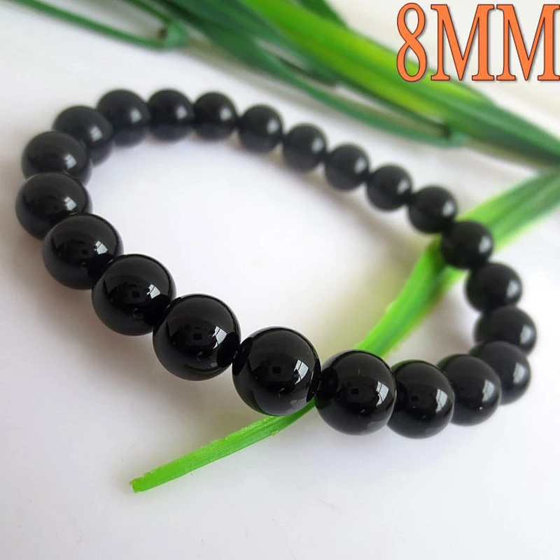 MOROW Unisex New Natural Black Agates Beads Round Jewel Bracelets Fashion Elastic Rope Charm Bracelet for Women Men Gift Jewelry (12)