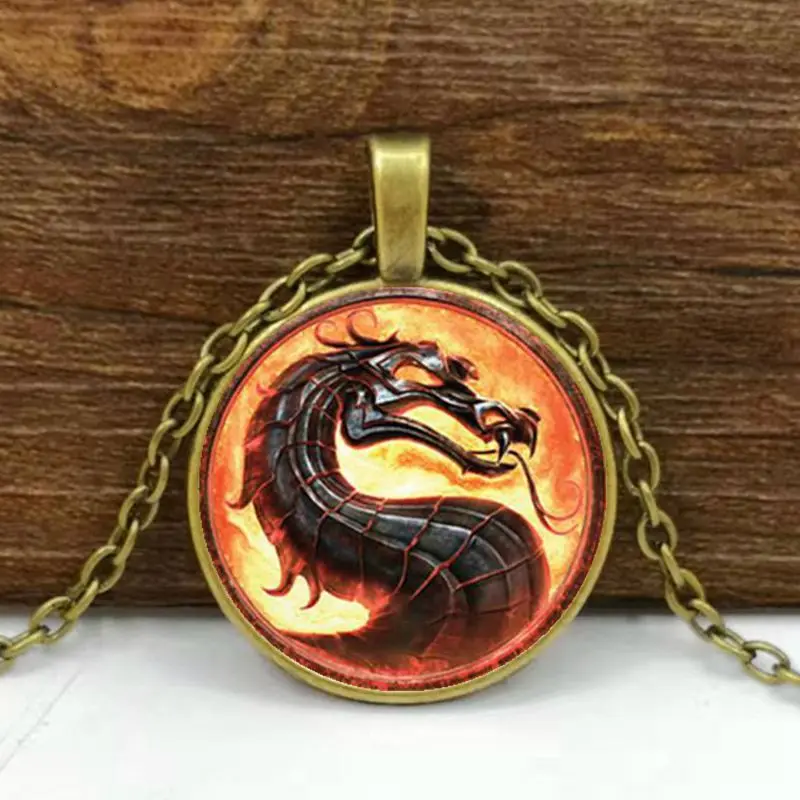 Новая мода Дракон ожерелье s Mortal Kombat кулоны в форме стеклянного купола ювелирные изделия ожерелье кулон - Окраска металла: Bronze