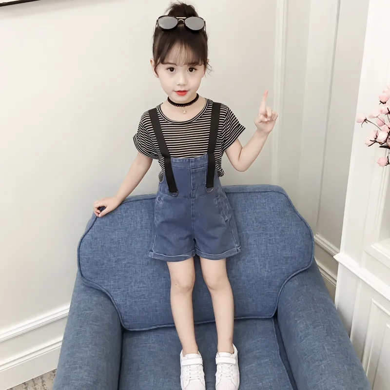 

Children Short Sleeve Set Big Boy T-shirt Two-Piece Set Korean-Style Striped Strap Girls Set Spring 2019