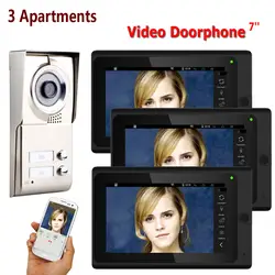 7-дюймовый записи проводной Wi-Fi 3 квартиры телефон видео домофон Системы IR-CUT HD 1000TVL Камера дверной звонок Камера с 3 кнопки 3 м