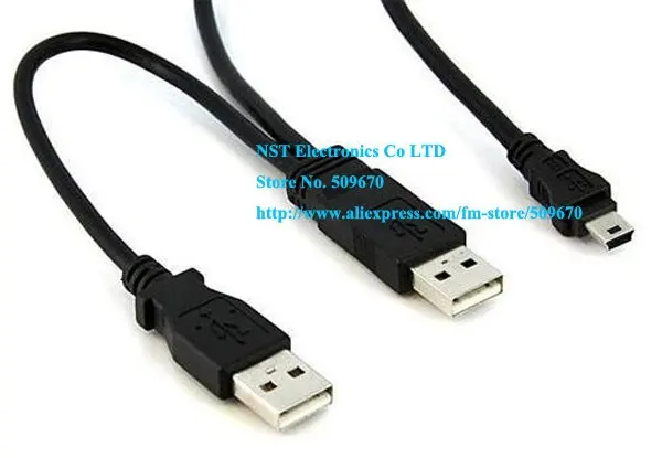 

Free Shipping/ 2pcs/ USB2.0 2 two A type Male to Mini 5-Pin male Y Cable,for Hard Disk Drive Case New