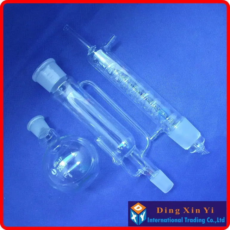 250ml Glass Soxhlet extractor,Extraction Apparatus soxhlet with coiled condenser,condenser and extractor body,Lab Glassware