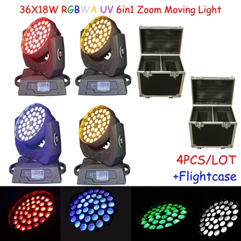 

US Stock 4pcs LED Wash Zoom 36x18W RGBWA UV 6in1 Moving Head Light Zoom DJ Lights with Fly Case