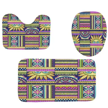 

4Pcs Home Bathroom Decor Set Bohemian Geometric Pattern Toilet Seat Cover Bath Mat Set+ Waterproof Shower Curtain