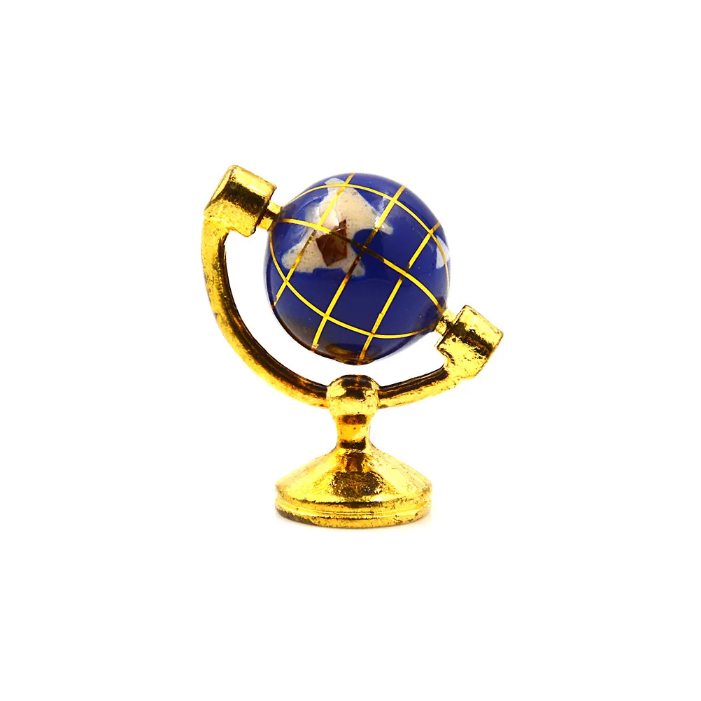 1PCS 1:12 Scale Miniature Turnable Globe With Golden Stand Rolling Globe Dollhouse Living Room Furniture Toys Accessories