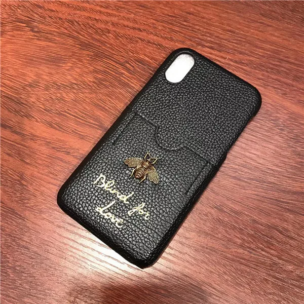 Популярный роскошный модный 3D металлический медовый пчелиный кожаный жесткий чехол для телефона для iphone 6 s 7 7plus 8 8 plus X XR XS Max задняя крышка - Color: Balck