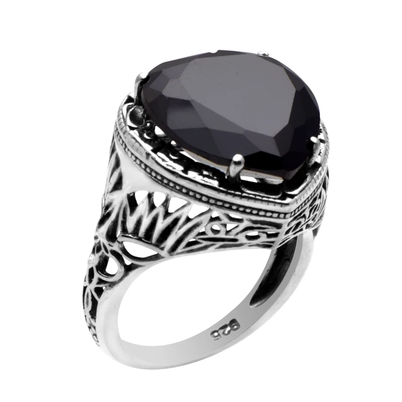 Szjinao Heart Shaped Love Ring Black Stone CZ 925 Sterling Silver Ring High Quality Women Graduates Rings Wholesale
