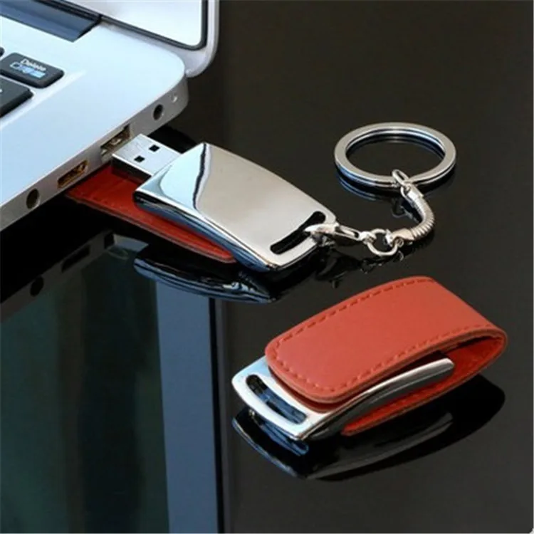 Custom Logo Leather usb flash drive + Key chain PC Leather