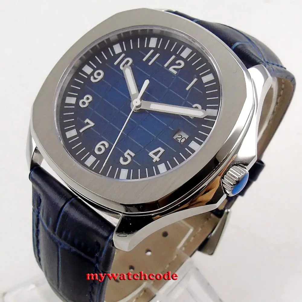 40 мм Bliger стерильные синий циферблат Дата, сапфировое стекло 316L нержавеющая сталь Автоматические квадратные мужские часы B241