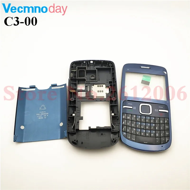 

Full Housing For Nokia C3 C3-00 Back Case Battery Cover Front+Middle Frame Keypad C3-00 Replacement Part