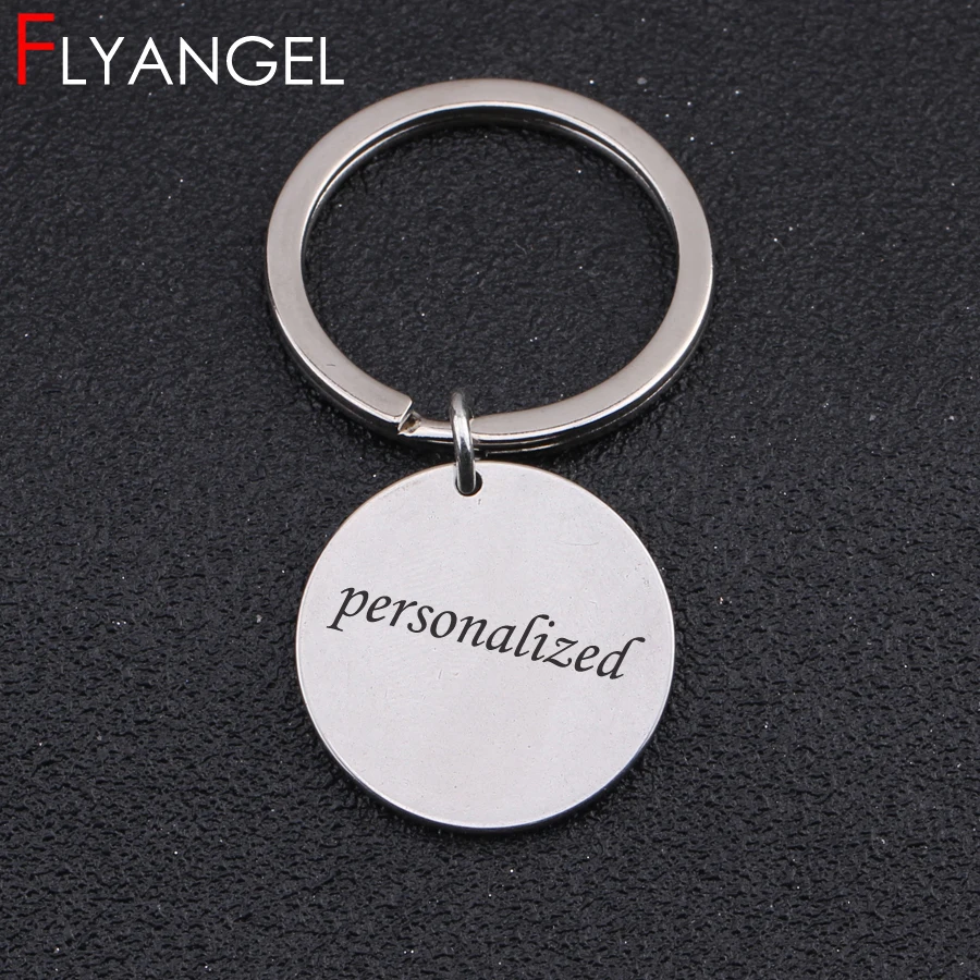 

30 PC Both Sides Engraved Custom Round Circle Keyring Engraved Name, Date, Printed Text For Men Women Boyfriend Gift Keychain