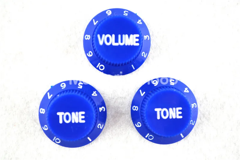 1 Set of Electric Guitar Control Knobs Blue With White Paint 1 Volume&2