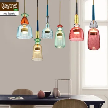 

Qiseyuncai Nordic retro industrial wind color bar single head glass small chandelier post modern restaurant bedroom bedside