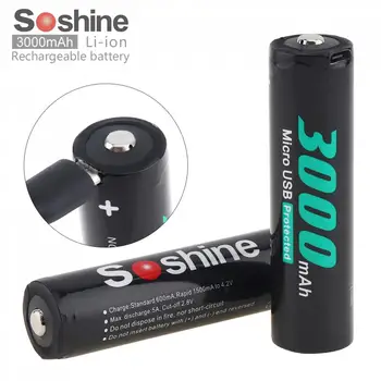 

Soshine 2pcs NCR 18650 Li-ion 3.7V 11.1WH 3000mAh Rechargeable Battery with Micro USB Protected for Flashlight / Headlamp