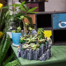 Cute Miniature Broken Bucket Flower Pot Cottage Vertical Sculpture Planter for Succulents DIY Fairy Garden Plants Flowerpot Grey
