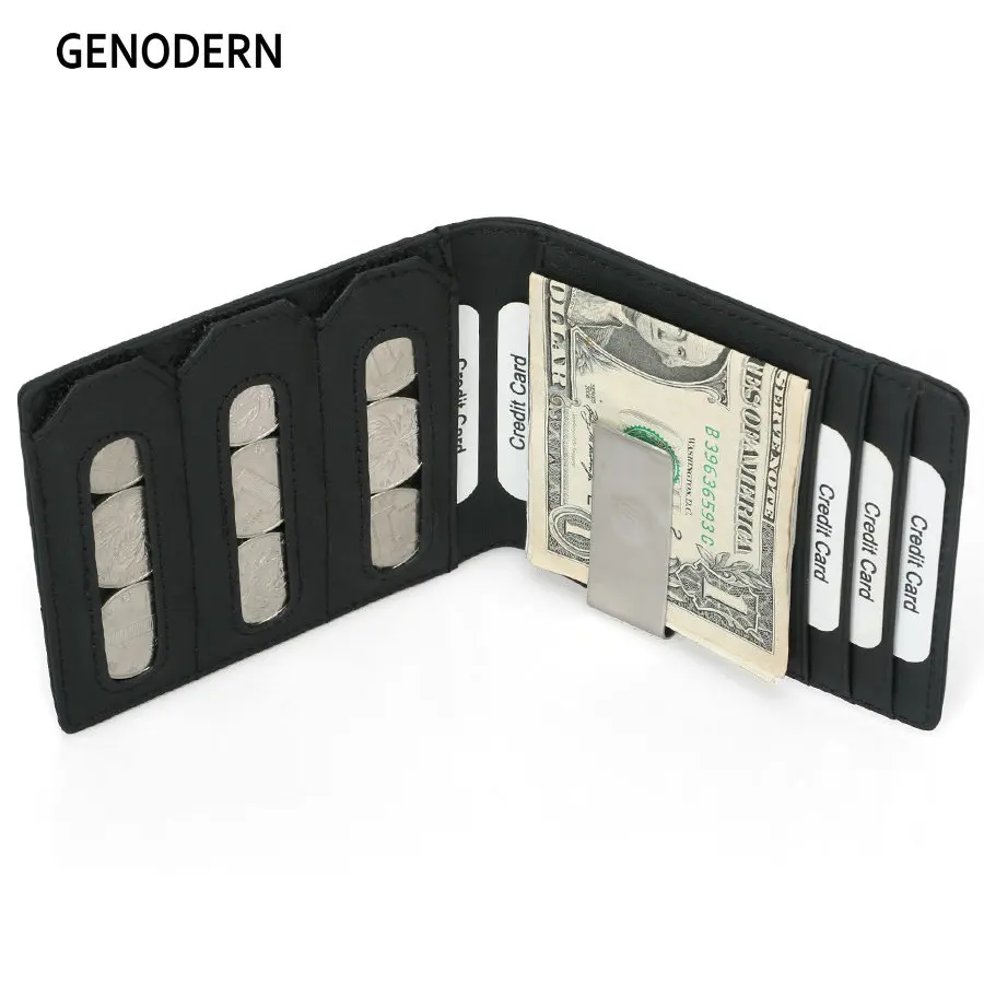 

GENODERN RFID Blocking Slim Bifold Genuine Leather Minimalist Front Pocket Wallets for Men with Money Clip Coin Holder