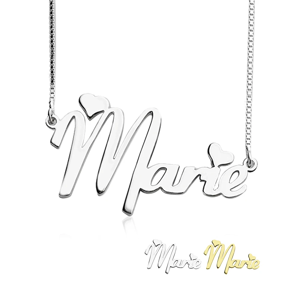 Custom Made Nameplate W Heart Necklace select any two letters in sterling silver