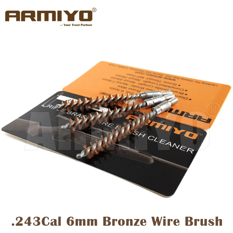 Armiyo .243Cal 6mm Rifle Barrel Cleaner Hunting Shooting Gun Cleaning Bronze Brush Screw Thread