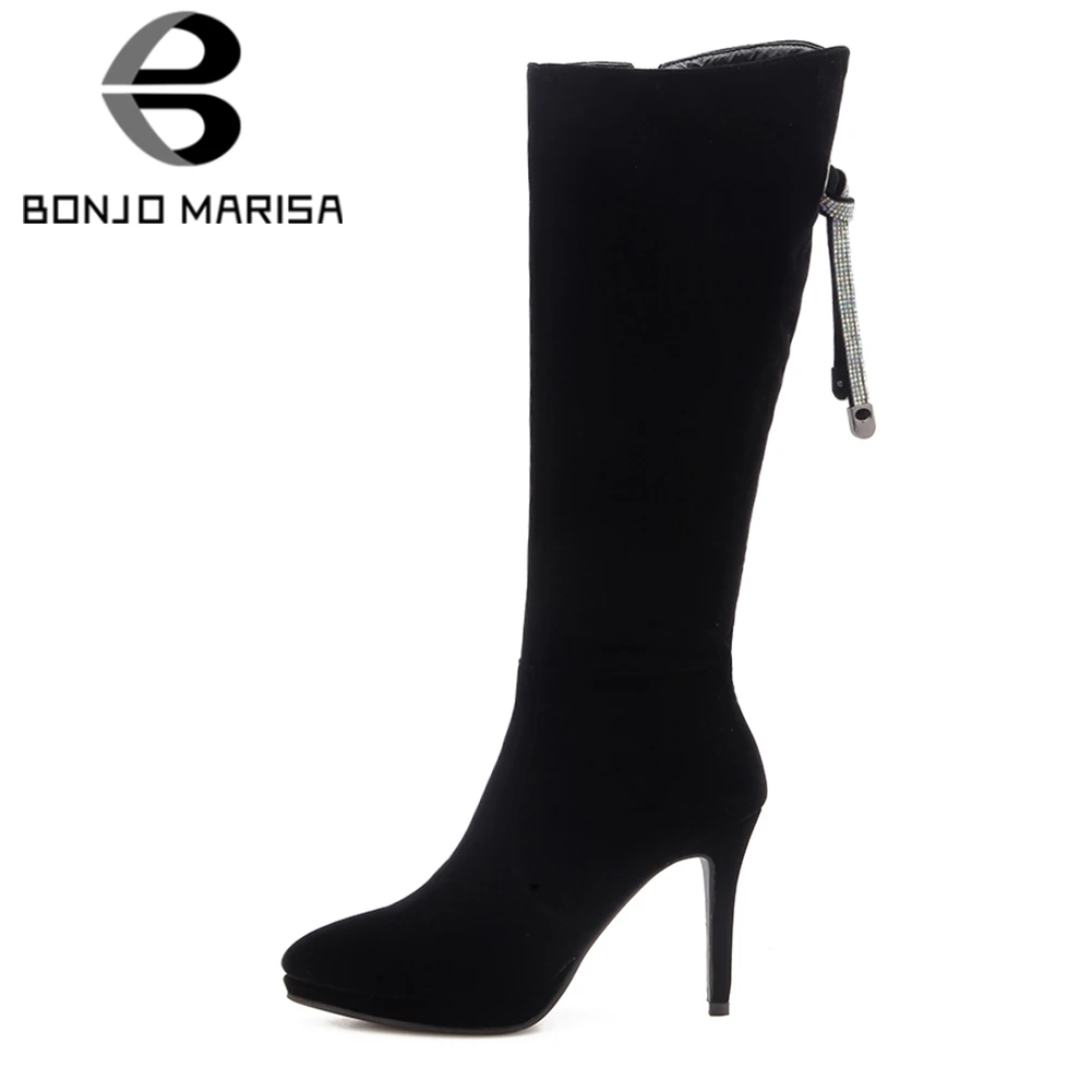 Pointu Femme No Sexy Black Fur Sur Bout Strass À Fur Chaussures Noeud Zlip Moto Hauts De Talons Femmes Ceinture Bottes Genou Bonjomarisa black rCsQdhtx