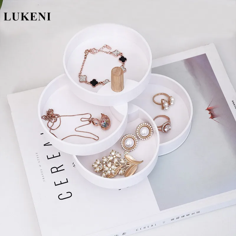 

Fashion Ceramic Rotating Earrings Necklace Ring Bracelet Jewelry Carrying Box Storage Display Holder Organizer Receiving Box