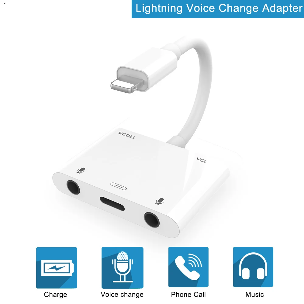

Newest Karaoke Microphone Audio Adapter for iPhone Xs XR X 8 8plus 7plus with 5 voice Lighting Charging and 3.5mm Earphone jack