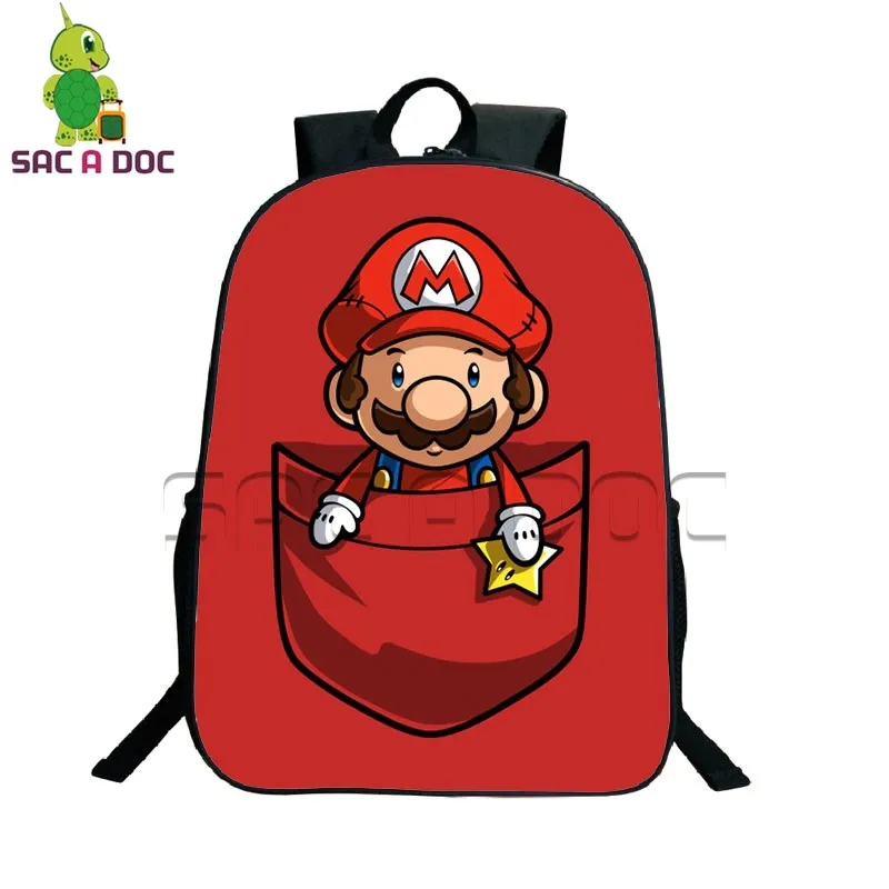 

Cartoon Pocket Super Mario Backpack School Backpack for Teenagers Kids School Bags Funny Mario Luigi Prints Travel Rucksack