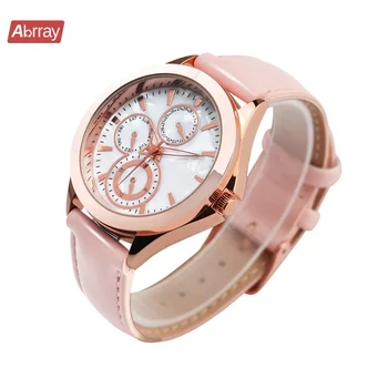 

Abrray Casual Quartz Ladies Watch With PU Leather Pink Women's Watch Female Wristwatch Alloy Case Buckle Clasp Glass Dial