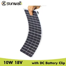 SUNWALK Semi-flexible 10W 18V Mono Solar Panel Charger with DC Crocodile Clip Transparent Solar Car Charger 12V Battery