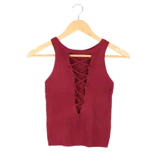 Женский v-образный бандажный топ с круглым вырезом, сексуальная хлопковая трикотажная майка для фитнеса, свитер, топ, жилет, Женский Топ, фитнес-женский