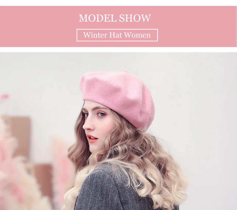 Модные шерстяные береты для девочек, женские береты во французском стиле, розовые теплые зимние шапки для женщин, Высококачественная кашемировая шапка Boina Lady Beanie