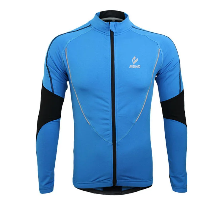 ARSUXEO, зимняя, флисовая, тепловая, для велоспорта, велосипеда, Джерси, ветровка, мужская, с длинным рукавом, ветрозащитная, для бега, куртка, спортивная одежда - Цвет: Синий