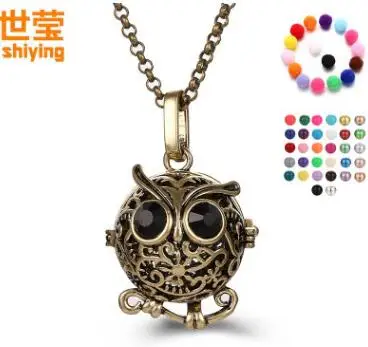 4 colour black crystal Chime ball owl Locket Necklace Vintage Pregnancy Necklace for Aromatherapy Essential Oil SYYF0104 - Окраска металла: bronze