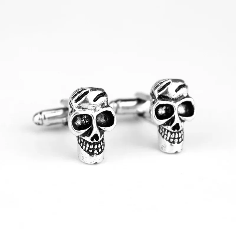 New Fashion Punk Street Style Skeleton Skull Cuff Links Silver plating enamel Brand Cufflinks for Men women Halloween gifts | Дом и сад