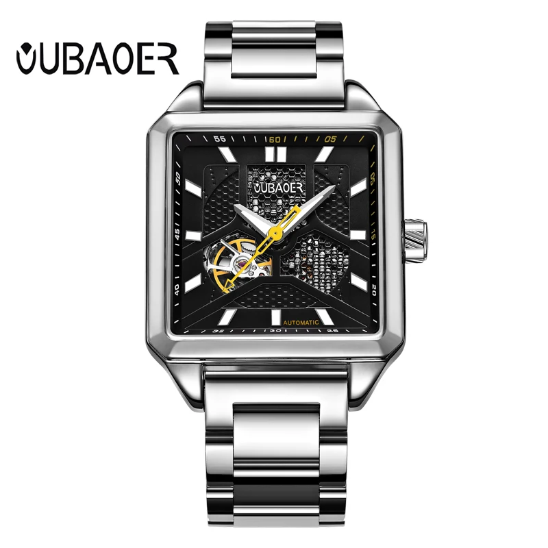 OUBAOER автоматические механические часы для мужчин из нержавеющей стали мужские часы Военные Наручные часы Montre Automatique Homme - Цвет: silver