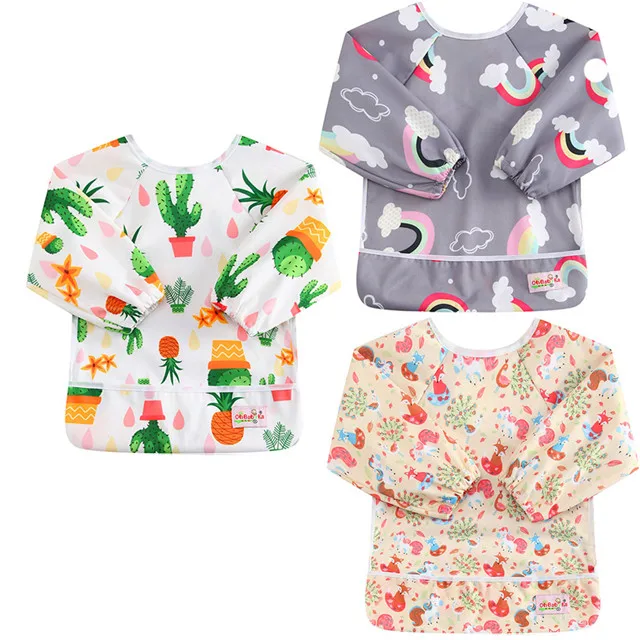 ZY364243 Ohbabyka детские нагрудники для кормления на крючке и петлях, регулируемый водонепроницаемый, с длинными рукавами, детская одежда для кормления, для кормления, Spills 3 шт./упак - Цвет: ZY364243